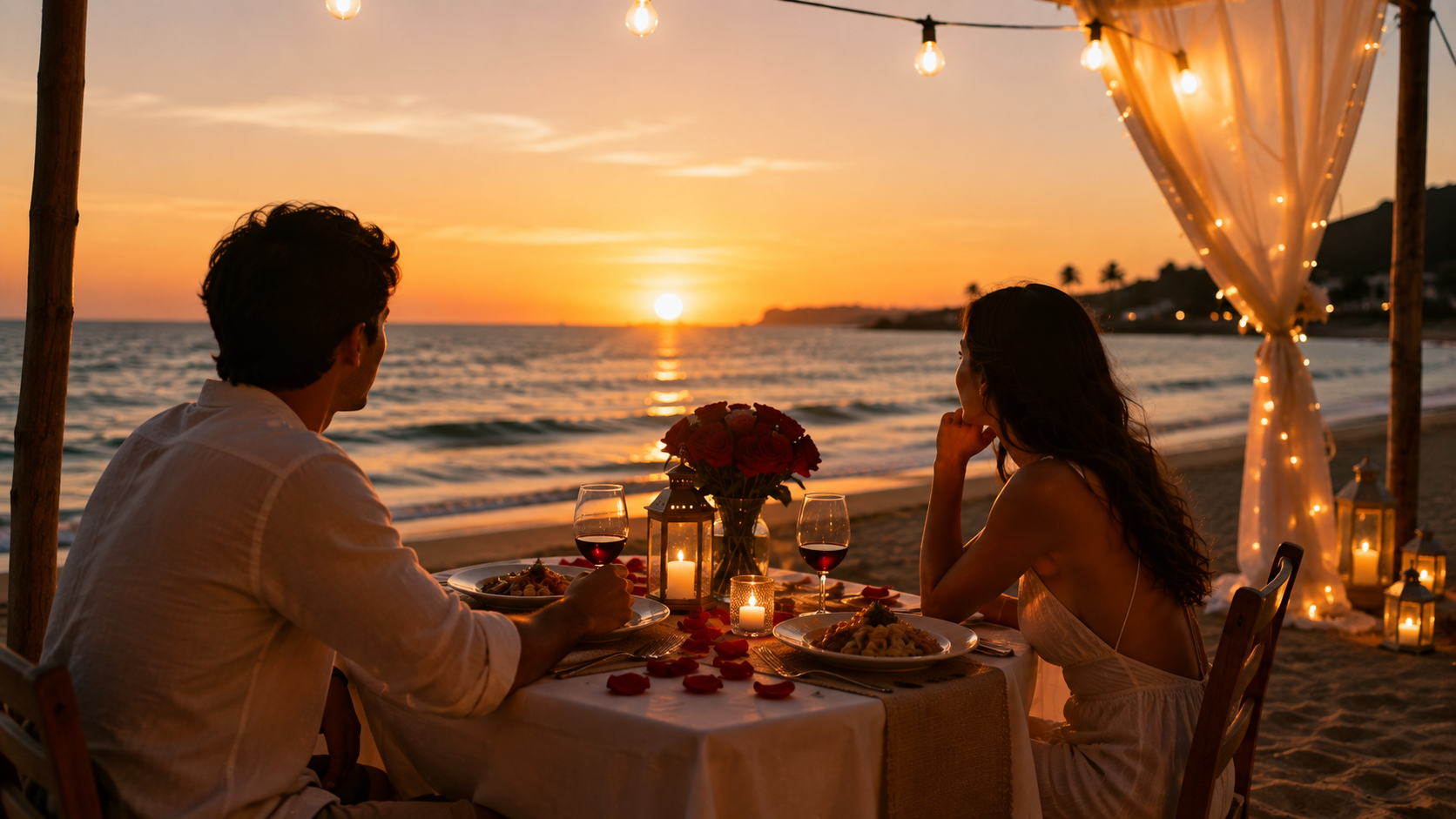 Cenas románticas en playa